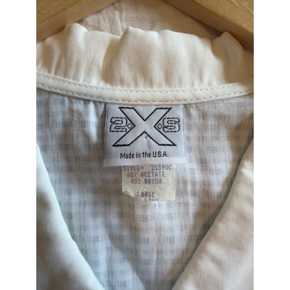 Vintage Blue White Plaid Button Up Blouse Camp Collar Short‎ Sleeve Large USA - Picture 7 of 9
